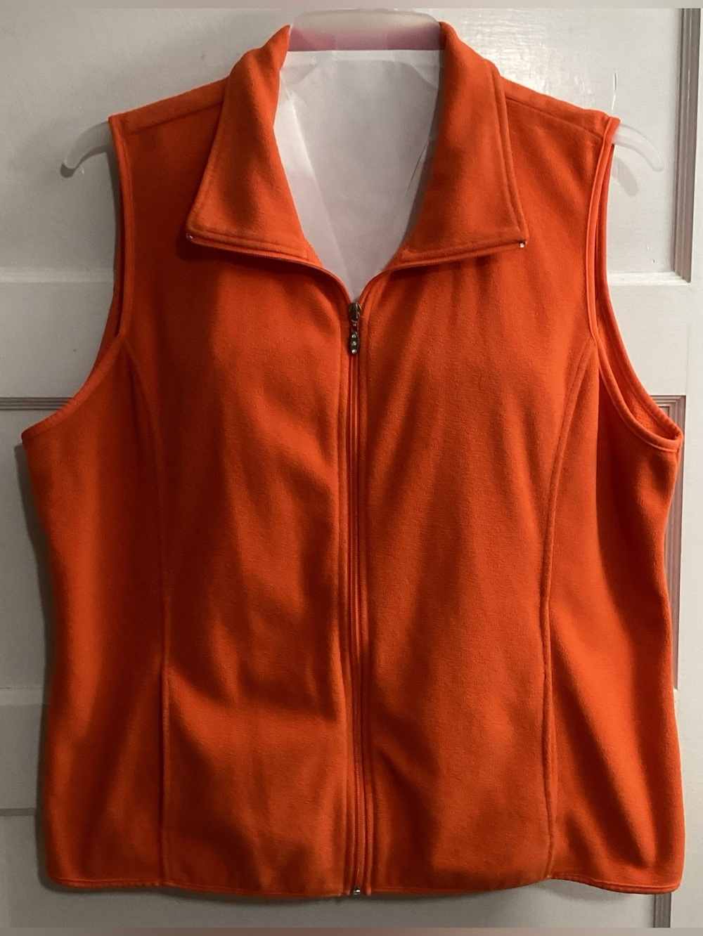 Lena Bright Orange Zip-Front Fleece Vest Jacket